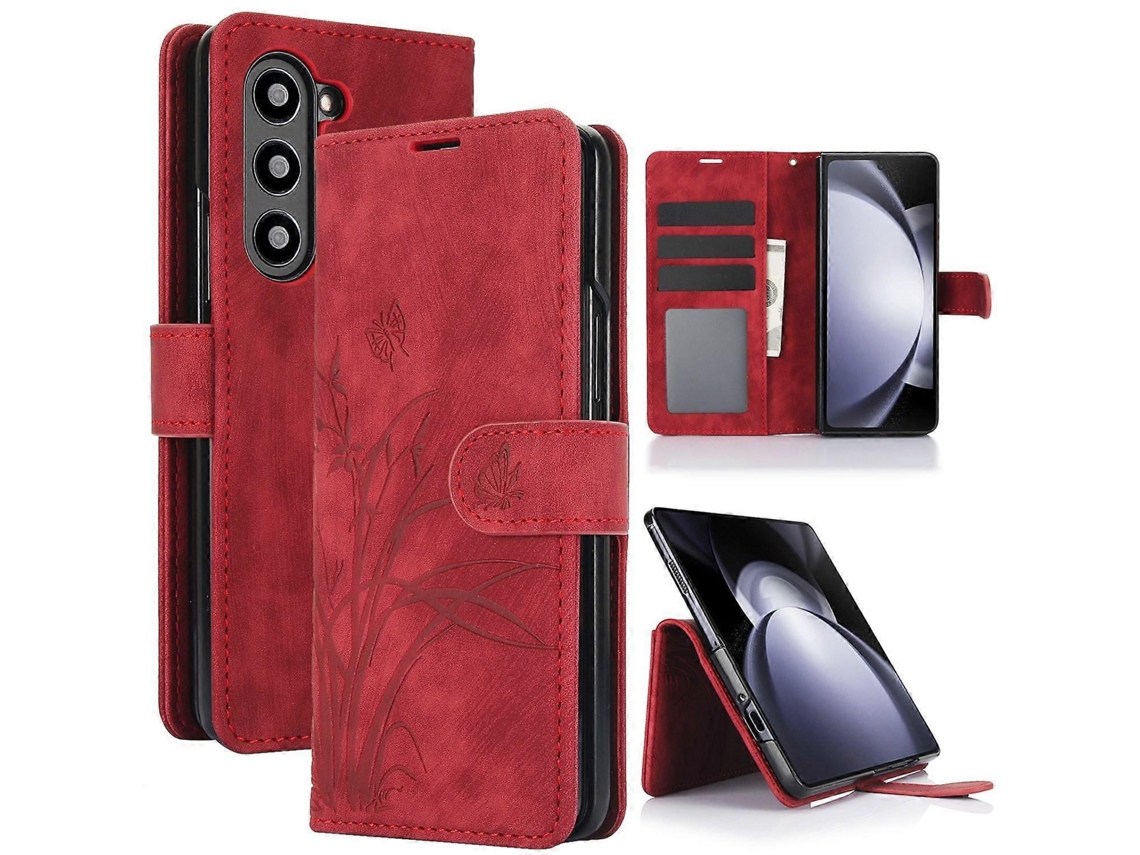 Capa De Couro Com Estampa De Borboletas E Orquídeas Para Samsung Galaxy Z Fold6
