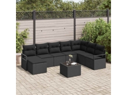 Vidaxl Conjunto De Sofás 9 Unid. Preto Vime Pe