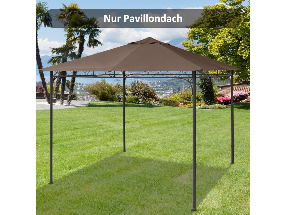 Teto De Substituição Pavilhão 2,93x2,93m, Cobertura Em Poliéster Cor Café, Proteção Solar Ideal Para Jardim E Terraço