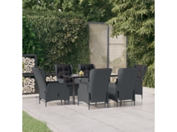 Conjunto de 7 Peças Jantar P/ Jardim Vime Pe Cinzento Escuro Dkd Home Decor