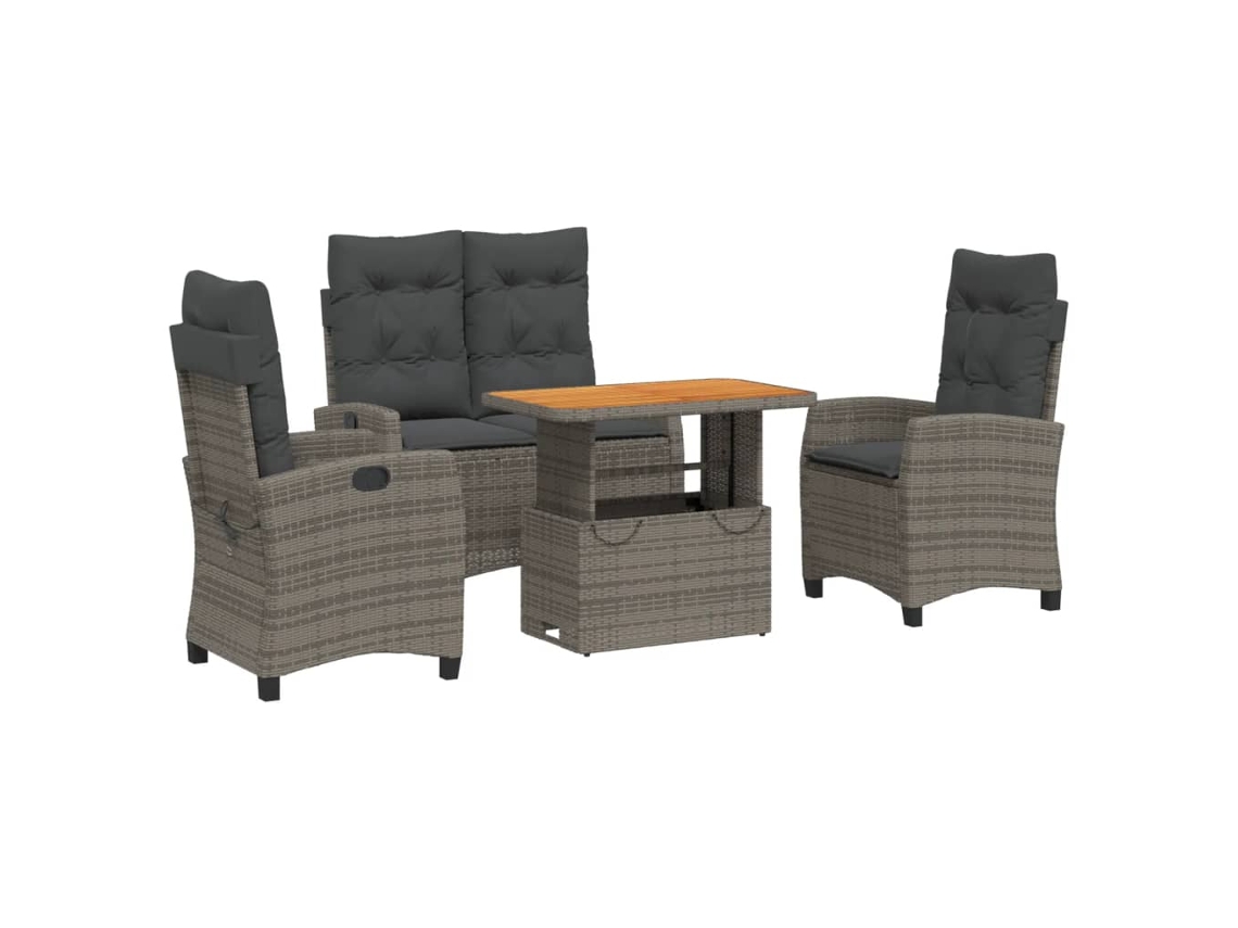 Conjunto de 4 Jantar P/ Jardim com Almofadões Vime Pe Cinza MAISON EXCLUSIVE (80x200 cm)