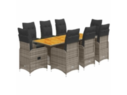 Conjunto 9 bistrô de jardim c/ almofadões VIDAXL vime PE cinzento