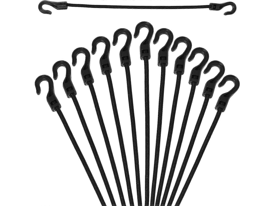 Conjunto de 12 Elásticos de 20 Cm com Ganchos, Pequenos Pretos Resistentes a Raios Uv para Bagagem e Camping AQUAFORGE