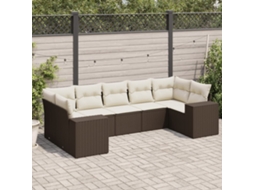 Vidaxl 7 Pcs Conjunto de Sofás Jardim C/ Almofadões Vime Pe Castanho