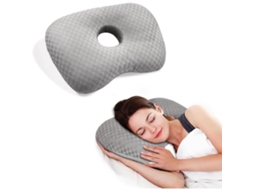 Lurelia Travesseiro Com Orifício Para Orelha, Ergonómico, Ajustável, Branco / Cinza