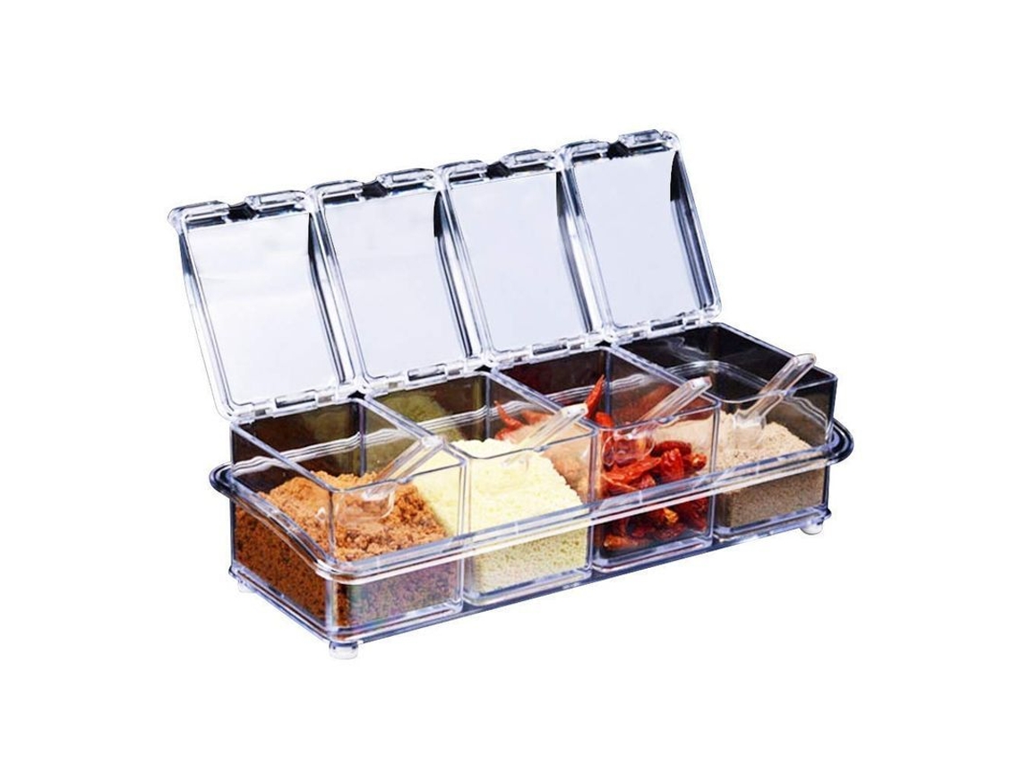 Conjunto De 4 Potes Transparentes Para Condimentos, Tarro De Sal Y Especias Com Colheres E Bandeja Antiderrapante