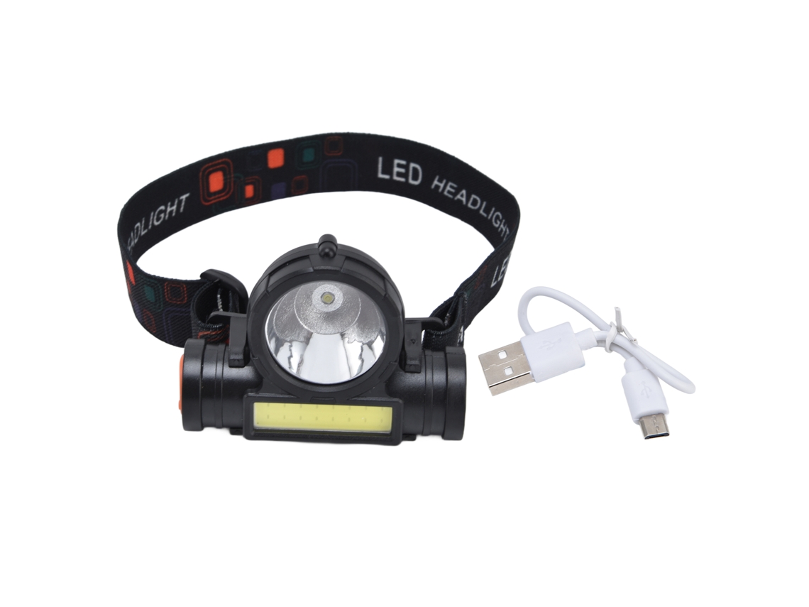 Lanterna de cabeça LED COB recarregável USB ajustável à prova d'água para acampamento | S/MARCA