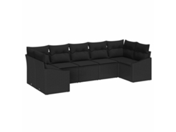 Vidaxl Conjunto De Sofá De Jardim 7 Unid. Preto Vime Pe