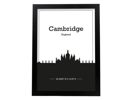 Cambridge Mapa Poster - Inglaterra. Lãmines Com O Horizonte Das Cidades Na Inglaterra E Na Irlanda Com Sombra Negra. Sem Quadro