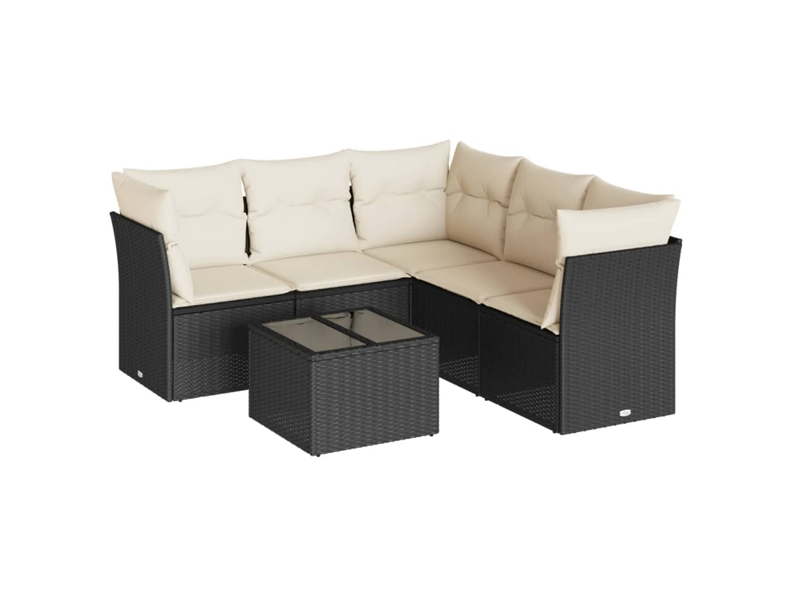 Conjunto Sofás de Jardim 6 Pcs com Almofadões Vime Pe Preto MAISON EXCLUSIVE (6 pcs)
