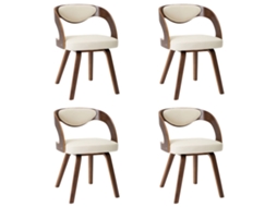 Cadeiras Jantar 4 Pcs Madeira Curvada e Couro Creme MAISON EXCLUSIVE