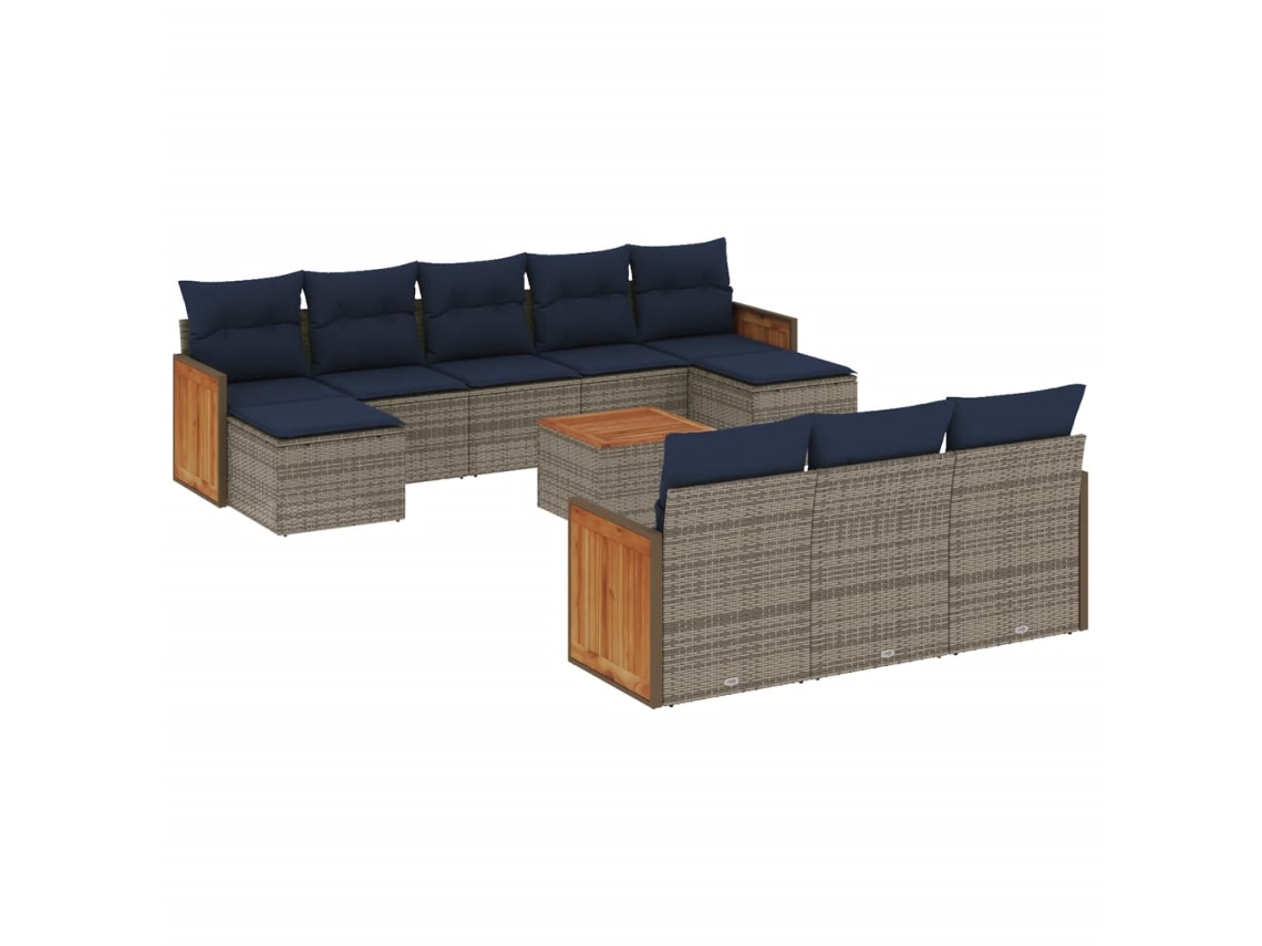 Conjunto de Sofá de Jardim, 11 Peças, Almofadas, Rattan Cinza MAISON EXCLUSIVE
