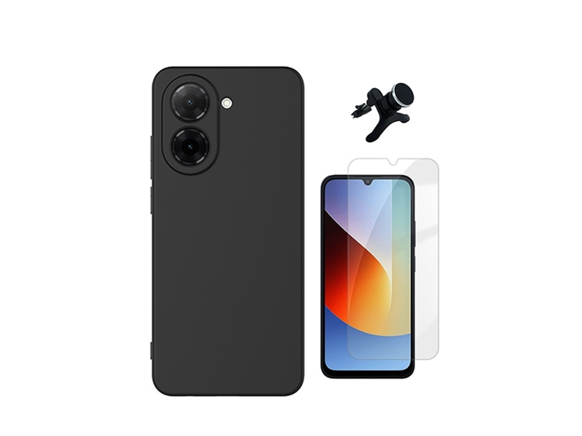 Kit Vidro Clearglass Capa Silicone Líquido Suporte Reforçado Phonecare Para Xiaomi Redmi A7 4g - Preto