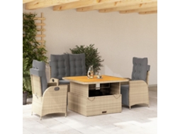 Vidaxl 4 Pcs Conjunto De Jantar P/ Jardim C/ Almofadões Vime Pe Bege