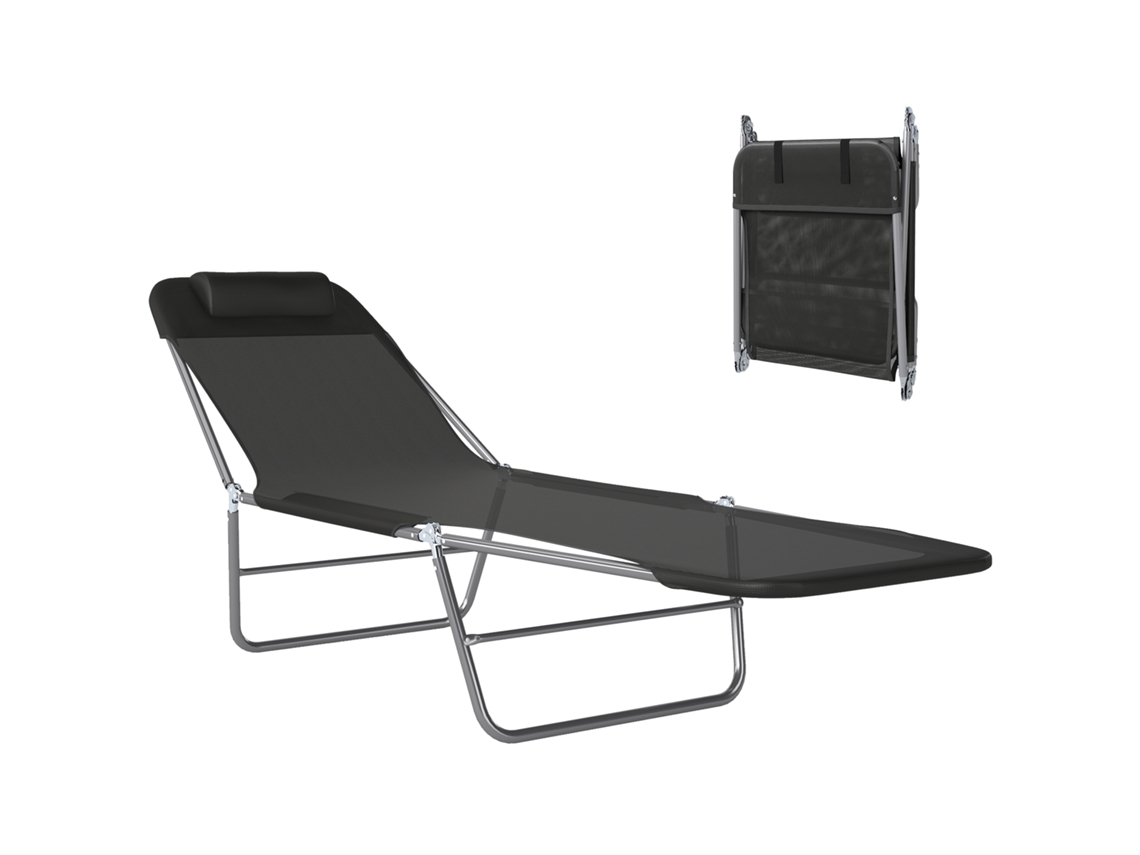 Cama dobrável de sol com encosto reclinável e almofada, 182x56x24,5 cm BTFORUS