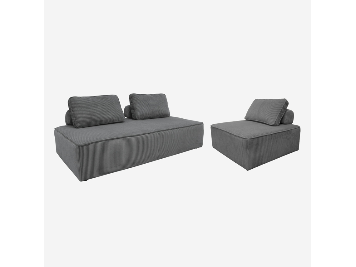 Conjunto de Poltronas para Sofá Modular com 3 Lugares em Veludo Cotelê, Cinza Escuro Sweeek