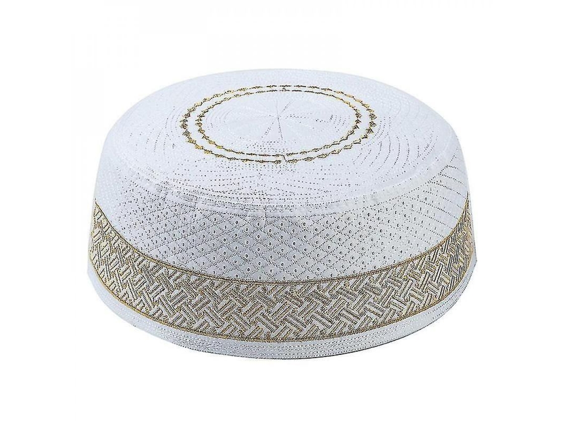 2026 Boné Kufi Muçulmano para Homem, Boné de Oração Leve com Bordado, Capa Turbã, Islã, Eid, Ramadã L Amarelo