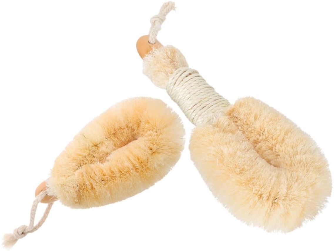 Conjunto De 2 Escovas Corporais Healvian Sisal Natural Para Banho, Fibras Vegetais Esfoliantes, Adequadas Para Uso Seco