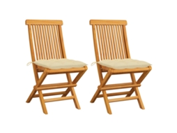 Vidaxl Cadeiras De Jardim C/ Almofadões Branco Nata 2 Pcs Teca Maciça