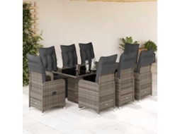Vidaxl 9 Pcs Conjunto Bistrô de Jardim C/ Almofadões Vime Pe Cinzento