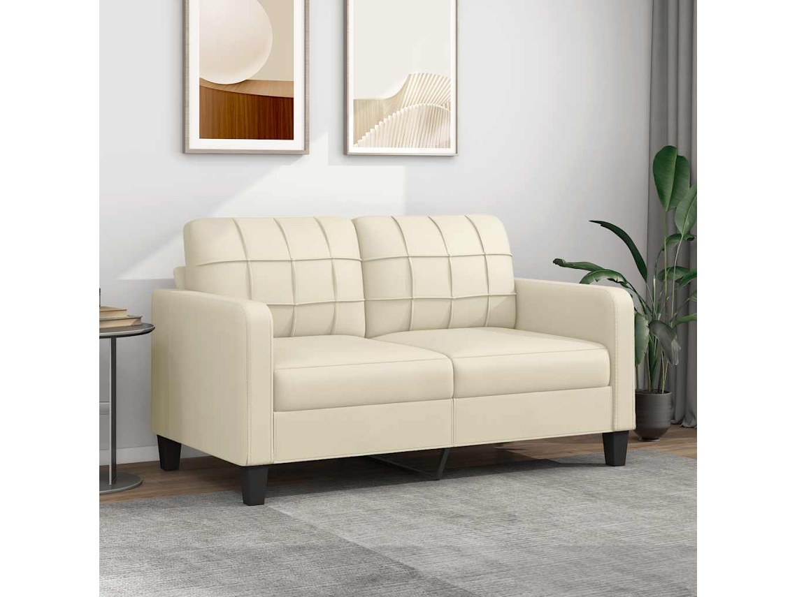 Vidaxl Sofá De 2 Lugares 140 Cm Couro Artificial Cor Creme