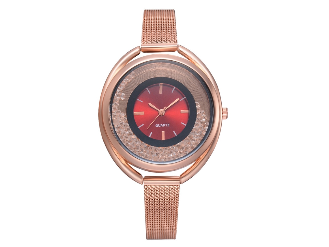 Relógio Feminino de Quartzo com Mostrador Redondo e Contas de Cristal Alloy (vermelho)