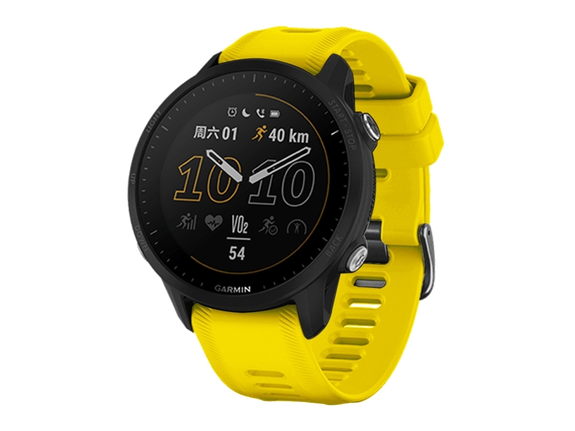 Pulseira Para Garmin Forerunner 955 - Silicone - Sarja - Fivela De Aço Preta Amarelo