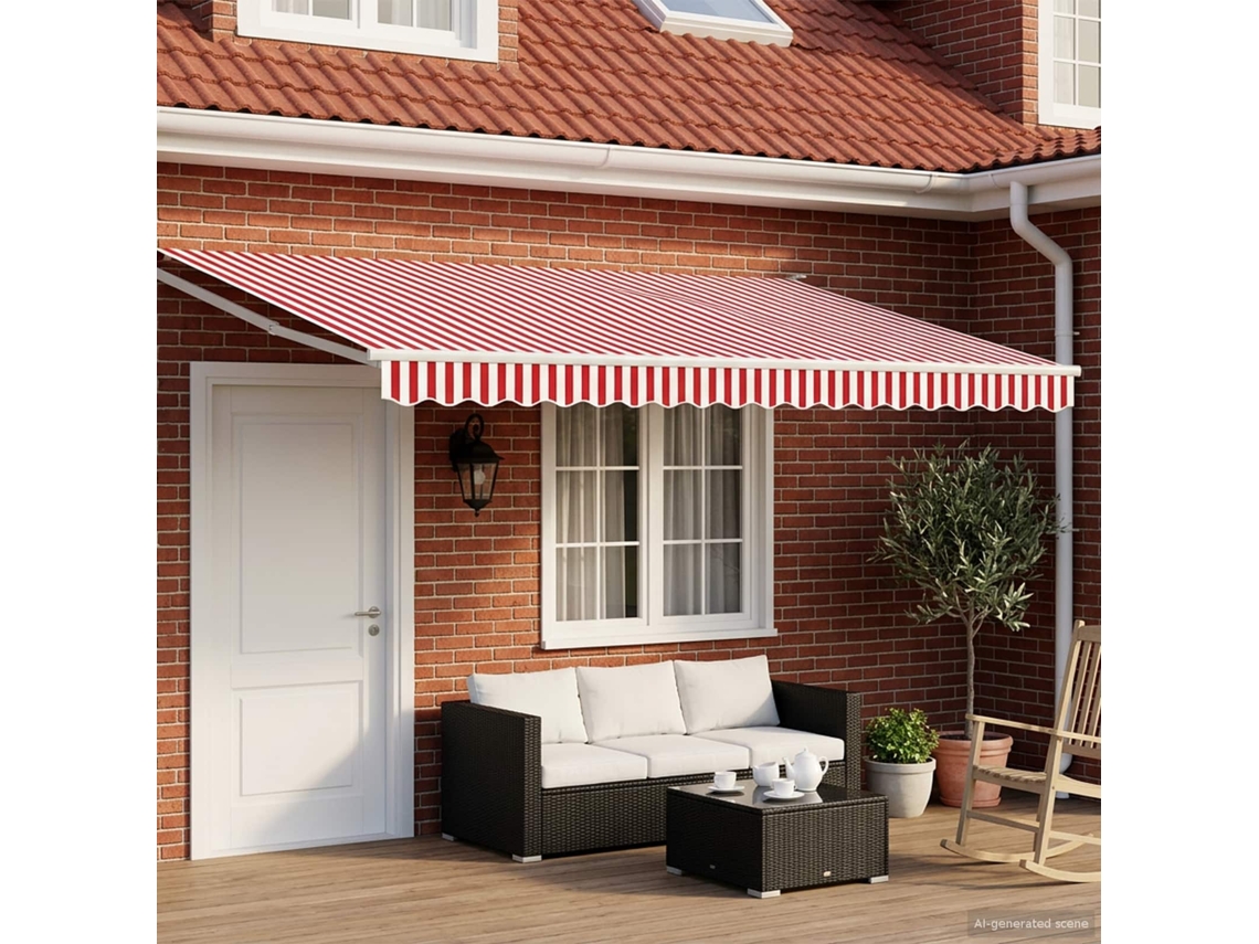 Vidaxl Toldo Retrátil Elétrico Vermelho E Branco 5 X 3 M