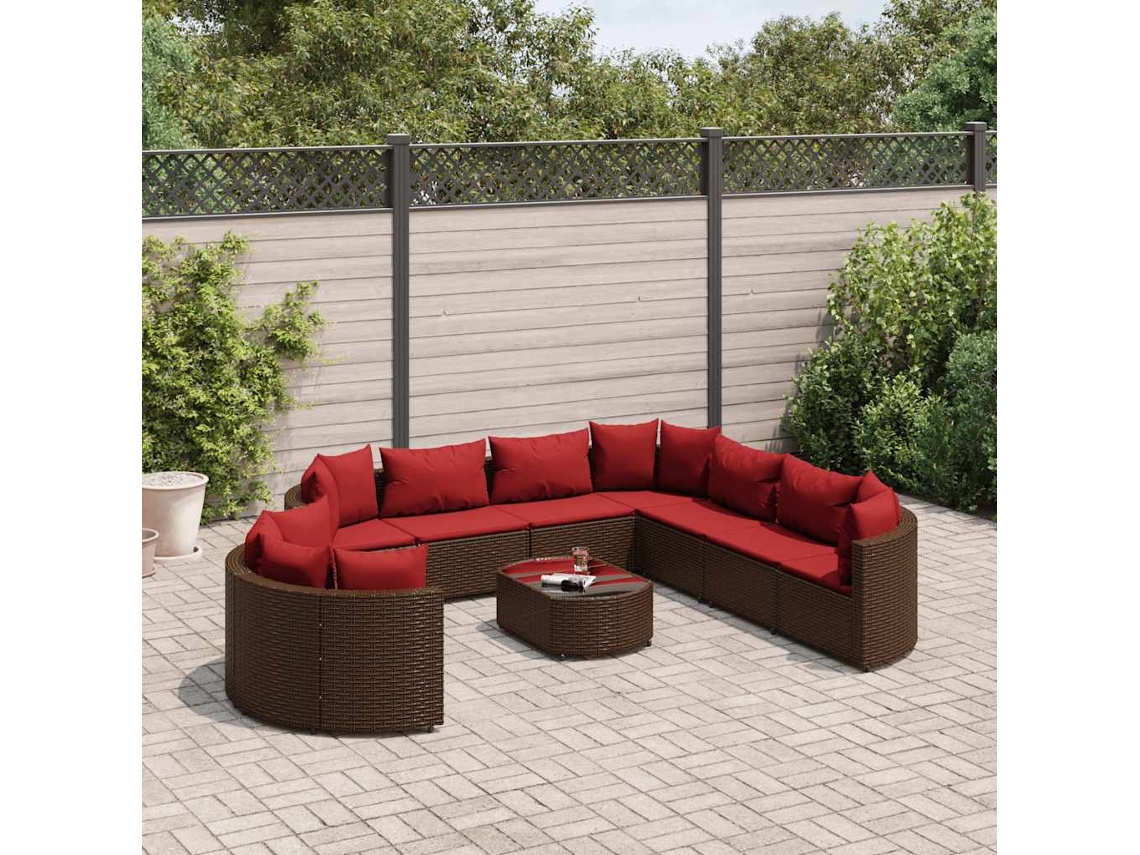 Vidaxl 10 Pcs Conj. Sofás Jardim Com Almofadões Vime Pe Castanho
