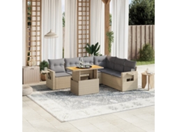 Vidaxl 7 Pcs Conjunto De Sofás P/ Jardim Com Almofadões Vime Pe Bege