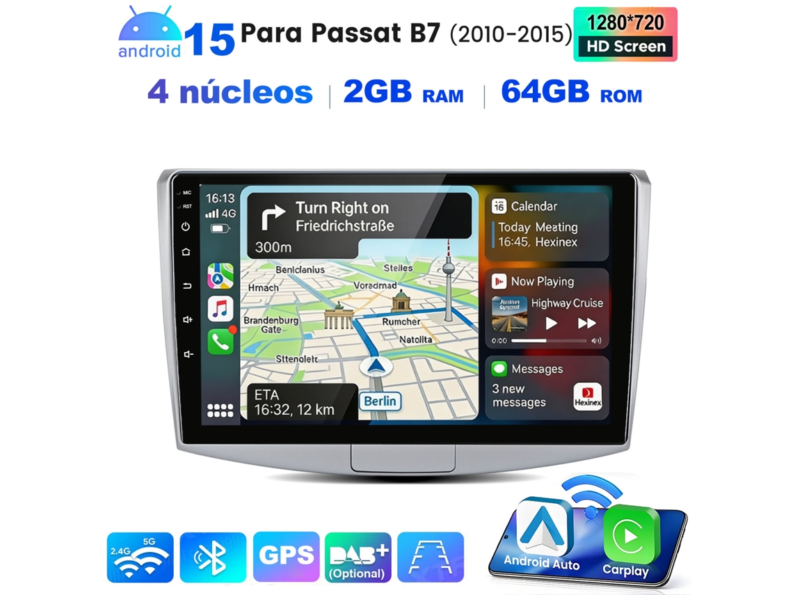 Rádio de carro, HEXINEX, Android Auto, 2gb+64gb
