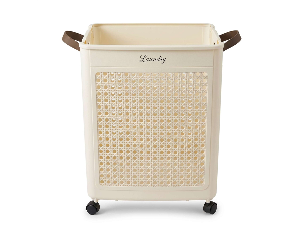 Cesto De Roupa Dobrável Em Imitação De Rattan, Cesto De Roupa Móvel Com Rodas, Cesto Para Guardar Roupas (1 Peça)