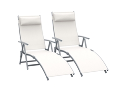 Conjunto de 2 Espreguiçadeiras Metal e Textilene Cor Bege 137x63,5x100,5cm Outsunny