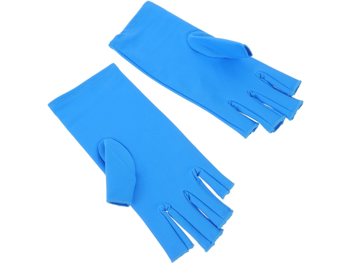 Luvas azuis de elastano sem dedos com proteção UV para manicure, proteção para os seus dedos.