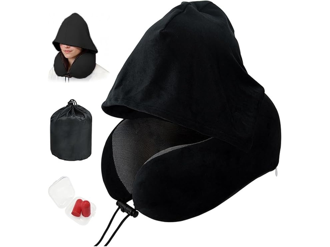 Elysve Almofada Para Pescoço, Com Capuz, De Viagem, Preto