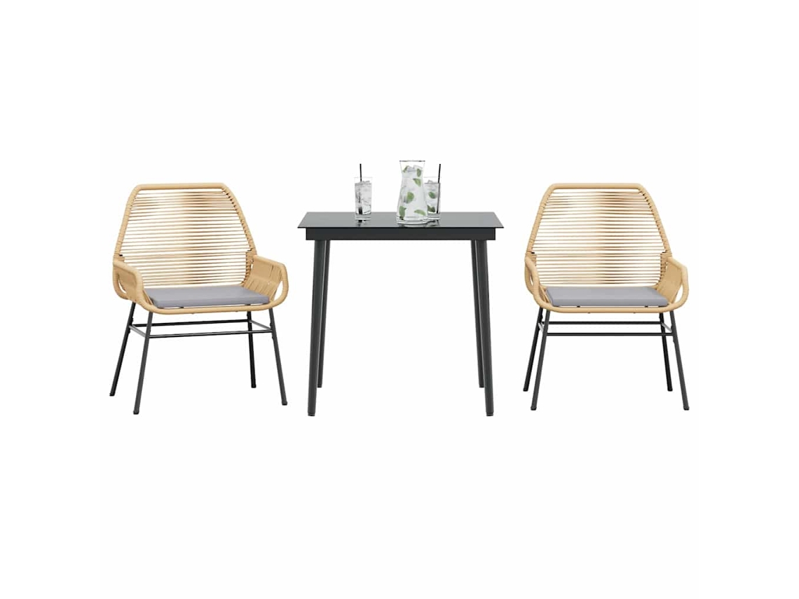 Vidaxl Conjunto Jantar Jardim 3 Peças Almofadas Vidro Vime Pe Castanho