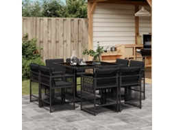 Vidaxl 9 Pcs Conjunto de Jantar P/ Jardim C/ Almofadões Vime Pe Preto