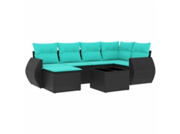 Conjunto de Sofá de Jardim, 7 Peças, Almofadas, Rattan Preto MAISON EXCLUSIVE