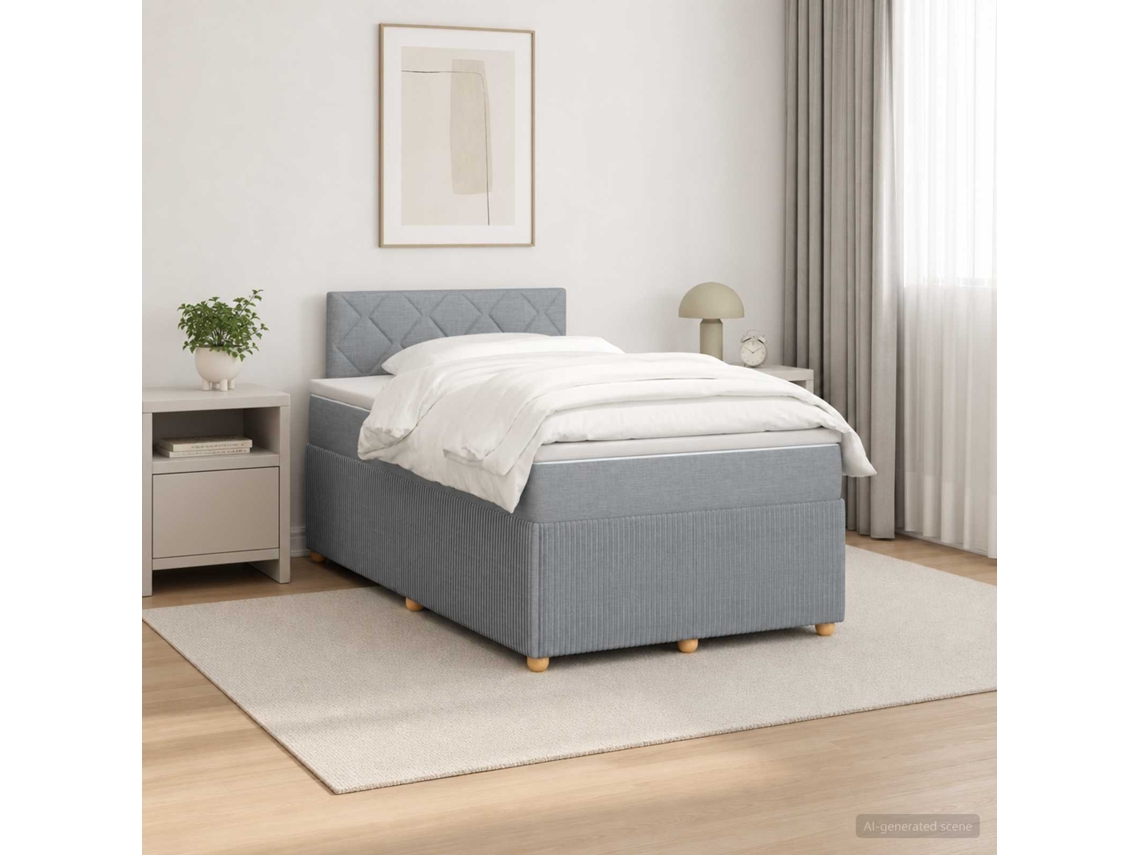 Vidaxl Cama Box Spring Com Colchão Cinzento-claro 120 X 200 Cm Tecido