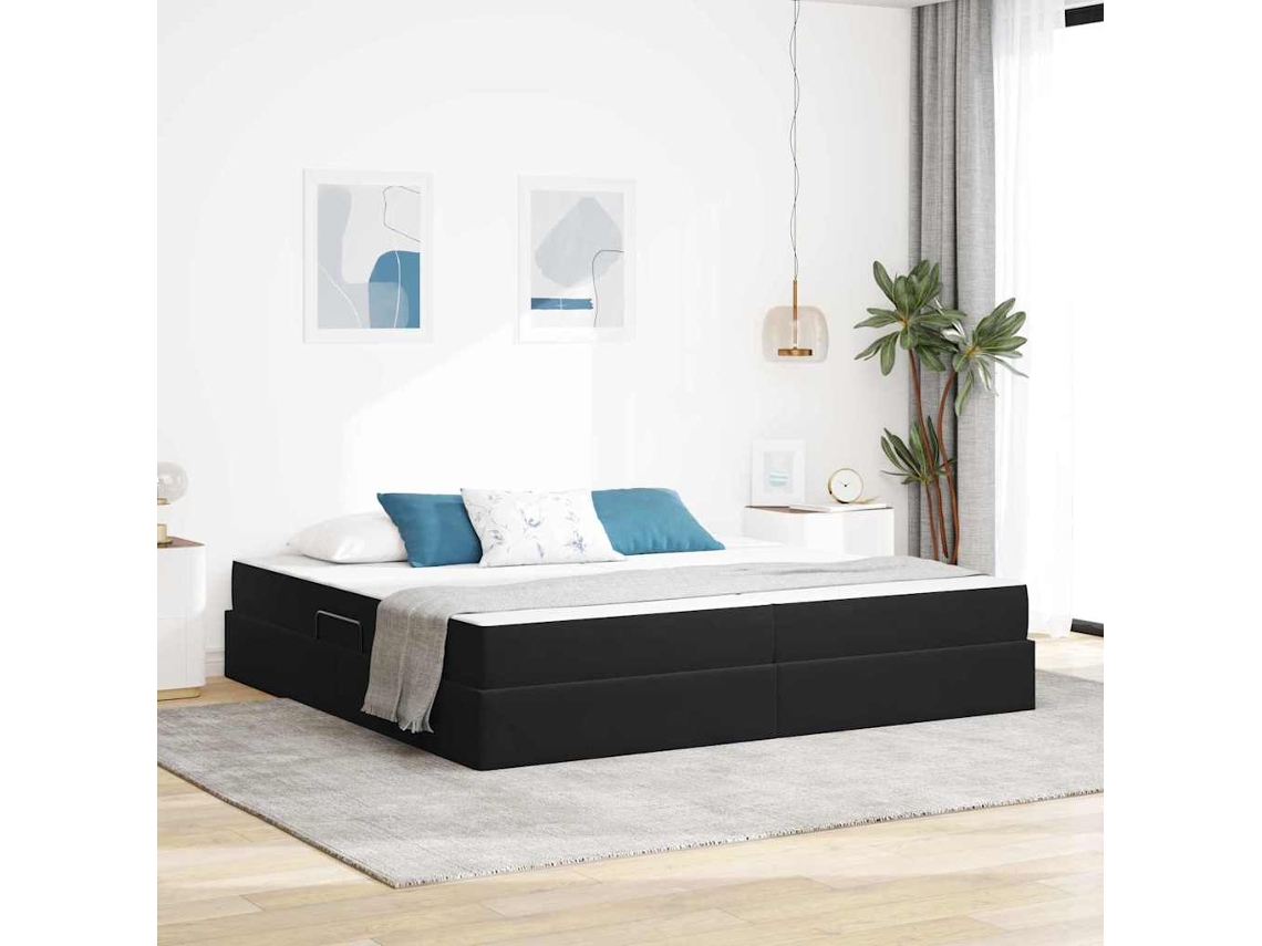 Vidaxl Cama Com Arrumação E Colchão Preto 200 X 200 Cm Veludo