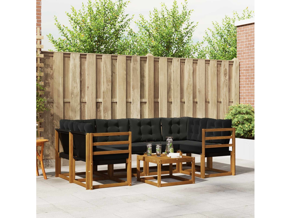 Vidaxl Conjunto De Sofás Para Exterior 7 Unid. Natural E Preto