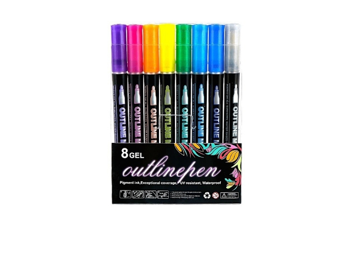 Caneta Mágica com Glitter em 8 Cores em Gel Metálica para Contorno, Ideal para Álbuns de Recortes e Kits de Artesanato de Páscoa AQUAFORGE