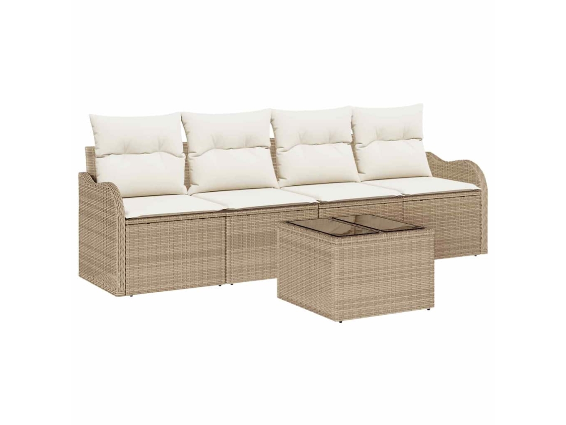 Conjunto de Sofá de Jardim Bege Vime Pe HARLANV1