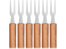 Garfos para Grelhar com Cabos Ergonômicos de Madeira, Kit de 6 Peças em Aço Inoxidável, Ideais para Churrasco, Grelhar CHABERLU