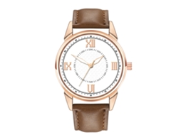 Relógio de Pulso Masculino de Quartzo Casual com Cinto de Couro Artificial Café Escuro Branco