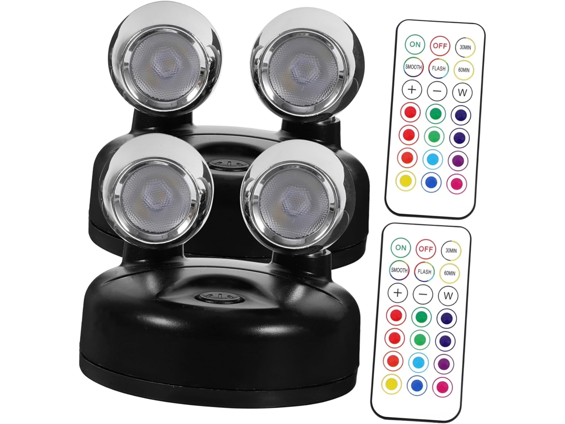 Conjunto de 2 Spots Led Rgb com Controle Remoto, Ângulo Ajustável, Iluminação Interna Sem Fio, Cor Preta. SFUSHOS