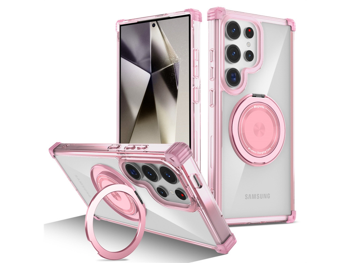 Compatível Com Capas Magnéticas Samsung, Proteção Dourada, Suporte Giratório E Anti-queda.rosa - S24plus