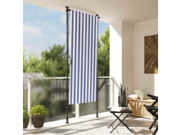 Vidaxl Estore De Rolo Para Exterior 100x270cm Tecido/aço Azul E Branco