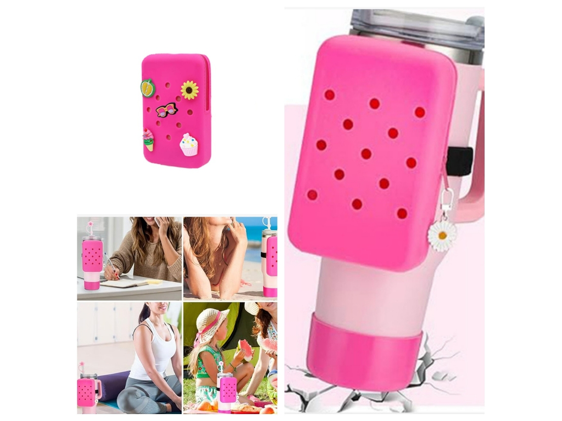 Capa De Silicone Em Formato De Taça Stanley Cup Com Bolso Para Celular, Vermelha.