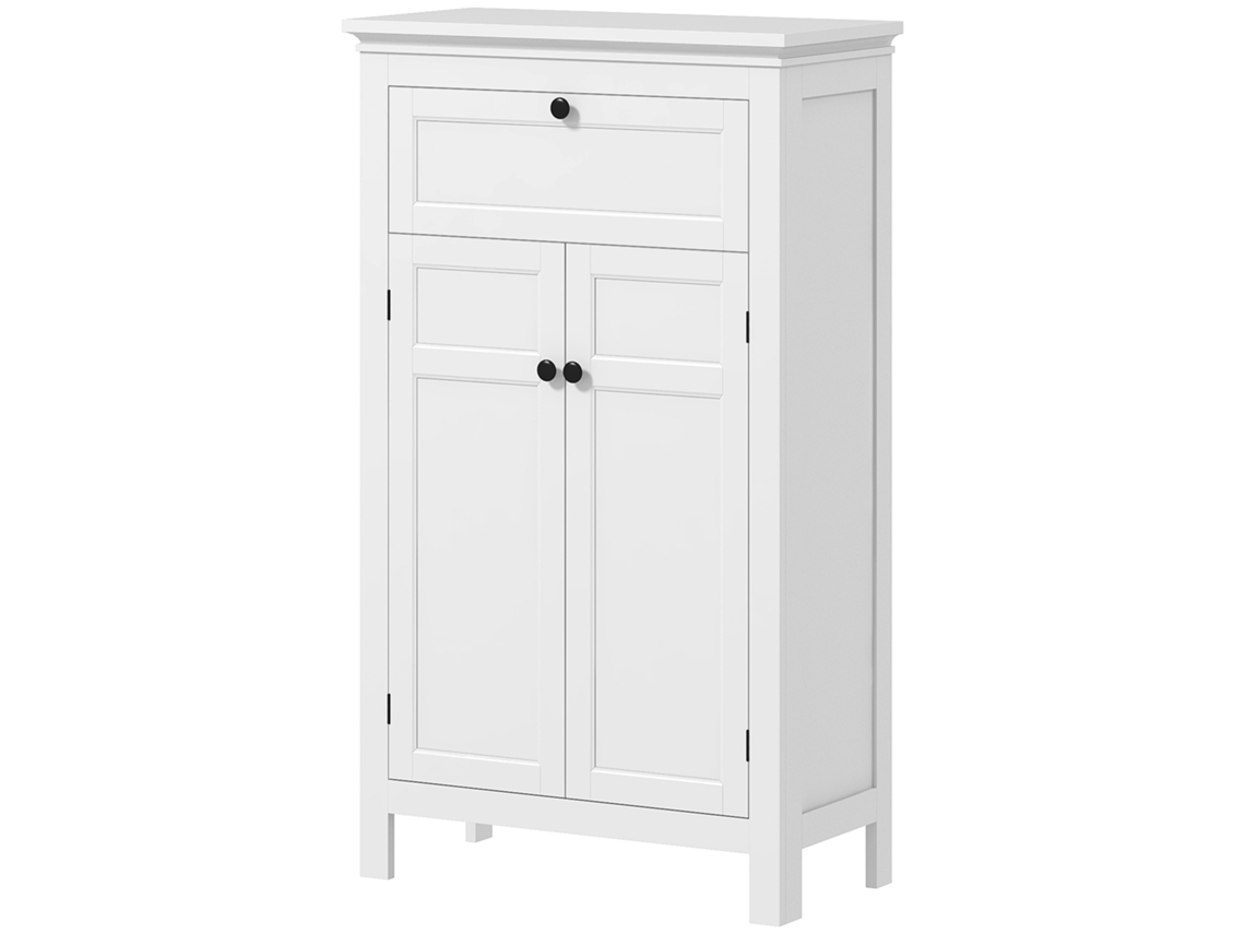 Armário Casa De Banho Móvel De Com Gaveta 2 Portas E Prateleira Ajustável 60x30x102,5 Cm Branco